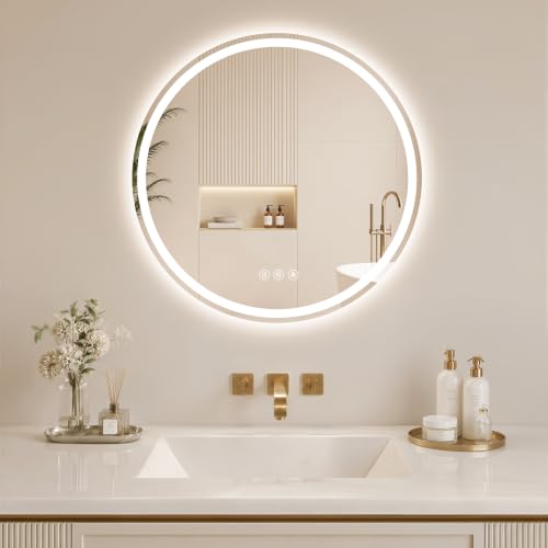 BEAUTYPEAK 22 Inch Round LED Bathroom Mirror with Lights, Circle