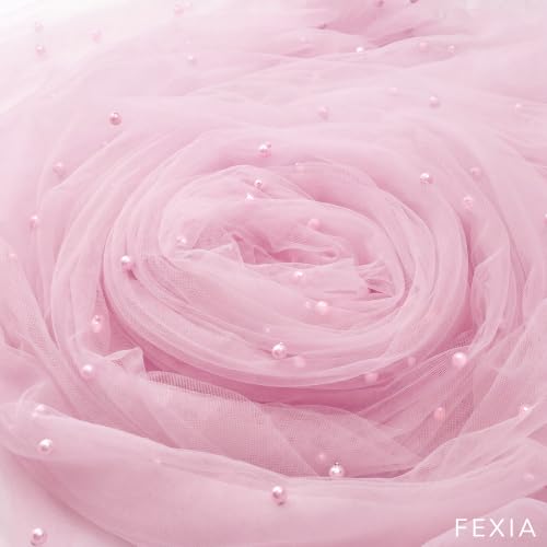 Pink Pearl 10ft Table Runner Tulle Gauze with Pearls - 27x120 inches, Soft Pink