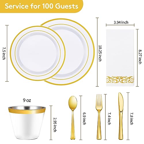 Goodluck Gold Disposable Dinnerware Set for 100 Guests - 700 Pieces