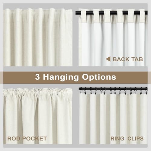 DANCURTON 52x84-Inch Linen Blend Blackout Curtains 2 Panels - Natural