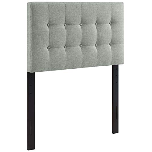 Gray Twin Upholstered Headboard with Tufted Button Linen Fabric - Adjustable Height