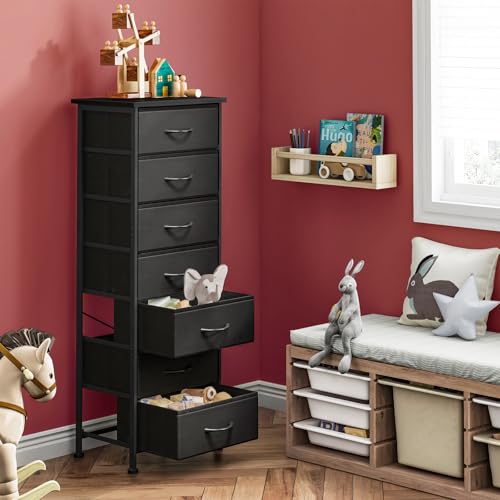 Fixwal Tall Skinny Fabric Dresser with 7 Drawers - Black, 11.8 x 15.7 x 47.2 Inches