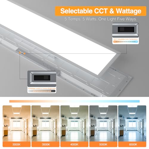 JC-LGL 1x4FT LED Flat Panel Light 2-Pack, Dimmable 5CCT, 5200LM, Recessed Ceiling