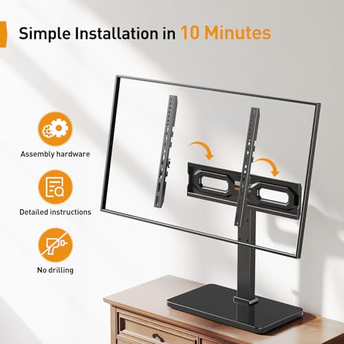 Perlegear 23-60 Inch Height-Adjustable TV Stand with Tempered Glass Base