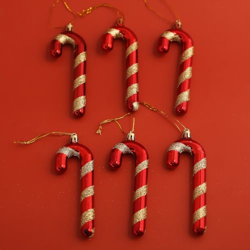 Luyoaozy 12pcs Red-Gold Glitter Candy Cane Christmas Ornaments for Tree Decor