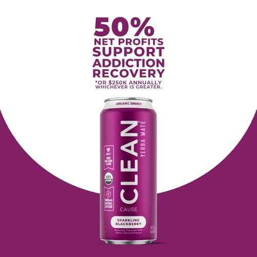 CLEAN Cause Organic Blackberry Yerba Mate Sparkling Energy Drink - Low Calorie, Natural Caffeine, 12 Pack