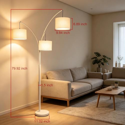 White Dimmable Arc Floor Lamp with Remote Control - Tall LED Standing Light