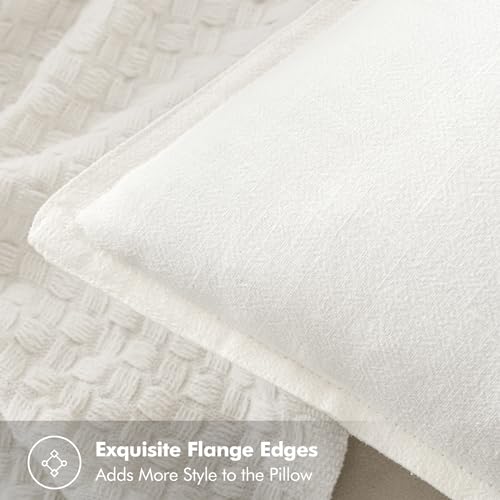 Euro Sham Pillow Covers 26x26 Cream White Set of 2 Linen Cotton Flange Edges