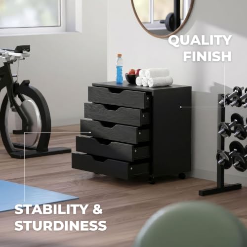 Winsome Halifax 5-Drawer Storage Cabinet - Black, Mobile & Versatile