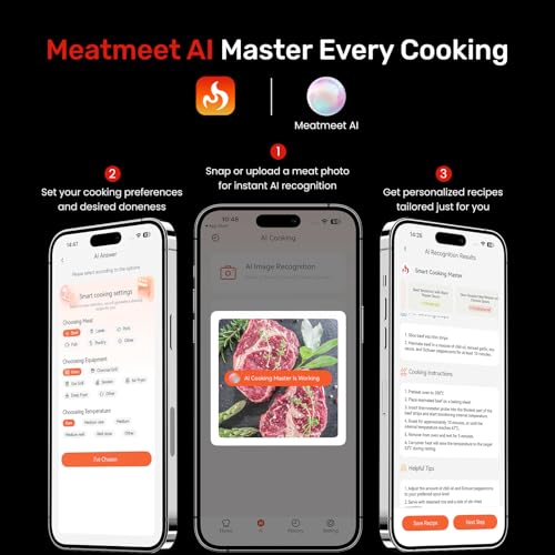 Pro Wireless Meat Thermometer with Remote App Monitoring - Waterproof Probe, Wi-Fi & Bluetooth
