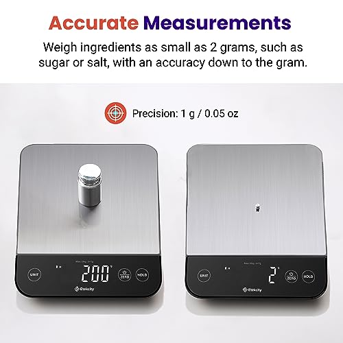 Stainless Steel Food Kitchen Scale 22lb Waterproof USB Rechargeable