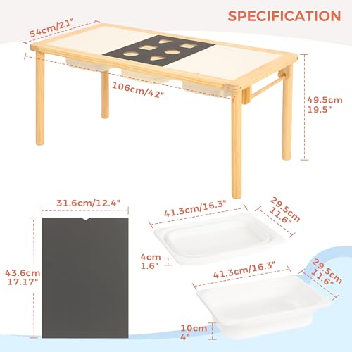 Bateso Wooden Sand and Water Table for Toddlers with 3 Storage Bins - Indoor & Outdoor Sensory Play