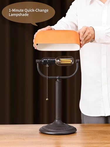 Quick-Change Desk Lamp with Amber Glass Shade - 1-Minute Replacement - Matted Amber