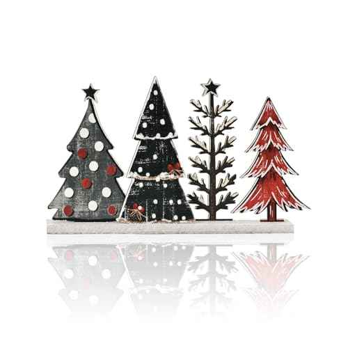 Smile Christmas Table Decor, Standing Centerpieces, 4Pcs Christmas Trees Wooden Signs, Shelf Decor.