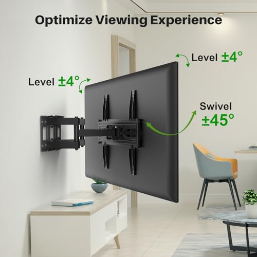 Full Motion TV Wall Mount for 32-70 Inch TVs up to 99 lbs - Swivel & Tilt, Dual Arms, VESA 400x400mm, Fits 12/16 Inch Wood Studs - Variation of 32-70 inch, 99 lb