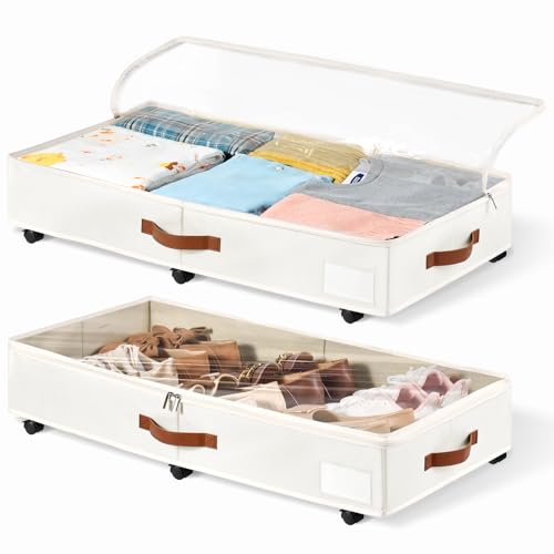 White 6-Inch Under Bed Storage Containers with Wheels Pack of 2 - Shoe & Clothing Organizer