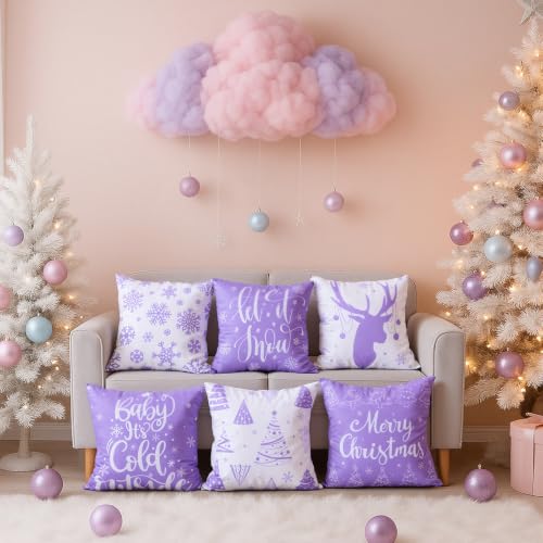 VitalCozy Lilac Purple Christmas Snowflake Throw Pillow Covers 6-Pack