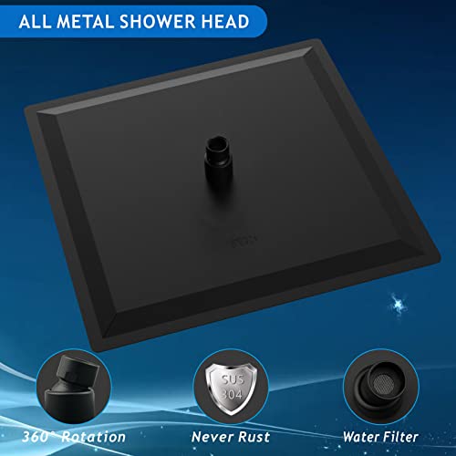 Voolan 16 Inch Oversize Rain Shower Head - High Flow Square Rainfall Waterfall - Matte Black