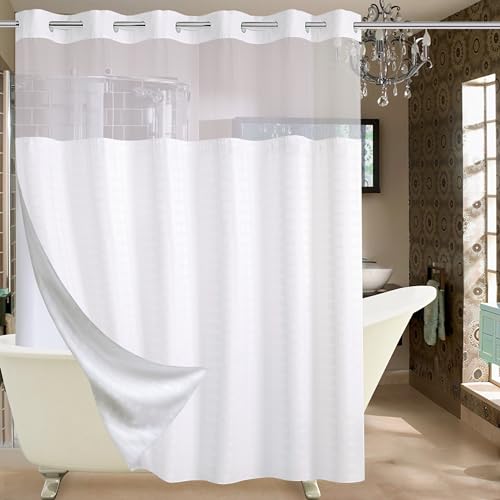 Conbo Mio Extra Wide No Hook Shower Curtain with Snap-In Liner Set 108x74 White - Check-White