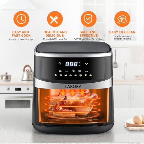 6 QT Family Size Air Fryer with Visible Window, 8 Presets, Touchscreen & Temperature Control