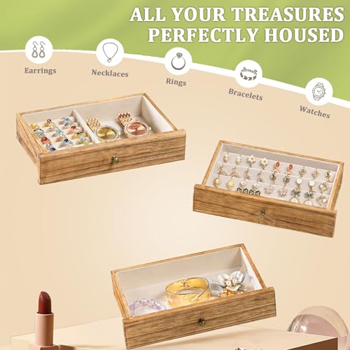 Wood Jewelry Box Organizer for Women - Rustic Brown, 96 Pairs Earring Display
