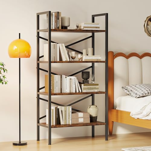 Homeiju 4-Tier Rustic Kids Bookshelf, 23.6'' Wide Small Bookcase with Open Shelves