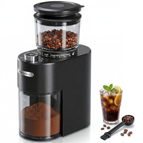 Ksionka Black Conical Coffee Bean Grinder - 38 Precise Settings, Anti-Static