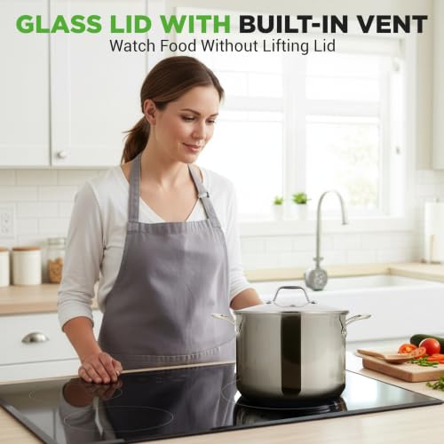 NutriChef 8-Quart Stainless Steel Stock Pot with See-Through Lid, Heavy Duty Induction Suitable