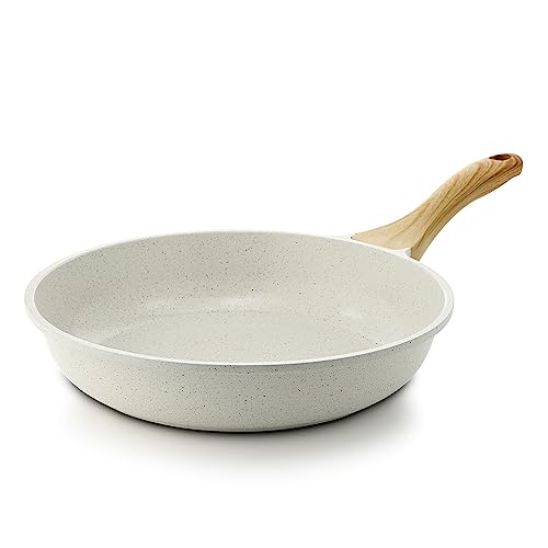 12.5 Inch Ceramic Nonstick Frying Pan Skillet - White, Induction Compatible