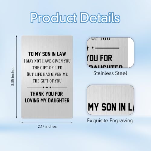 Personalized Son-in-Law Wallet Card Gift from Mother-in-Law - Christmas, Wedding, Father's Day