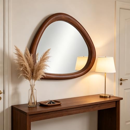 MAGFLERUM Black Walnut 30x20 Inch Irregular Wall Mirror - Asymmetrical Wooden Frame