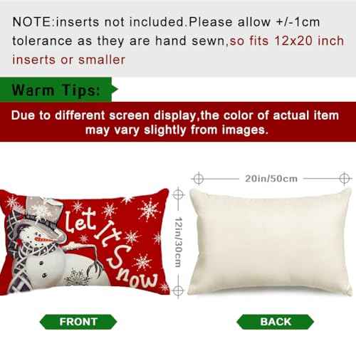 RABUSOFA Outdoor Christmas Pillow Covers 12x20 Inch Waterproof,Winter Decorations Pillows Decorative Throw Pillows Snowman Xmas Let It Snow Lumbar Cushion Covers for Home Decor Couch Holiday