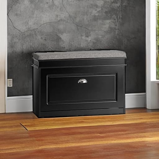 Haotian Shoe Storage Bench with Cushion - Black, 1 Drawer, 29.5x9.4x20"