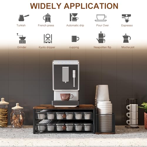 Coffee Pod Organizer Drawer with 60 Capsule Capacity, Adjustable Dividers & Cup Holder