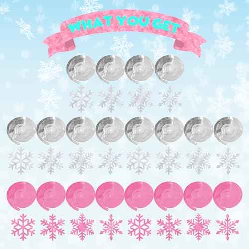 20 Pcs Winter Snowflake Hanging Swirls Decorations - Pink Silver Winter Hanging Ceiling Streamers Glitter Snowflakes Garland for Christmas Winter Wonderland Frozen Party Supplies