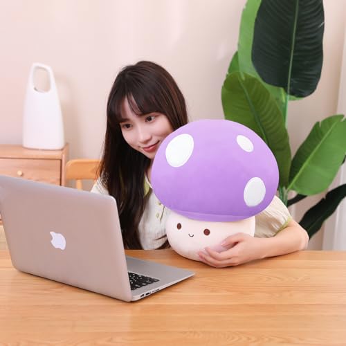 Cute Purple Mushroom Plush Pillow, 3D Soft Mushroom Plushie, Hugging Plush Pillow Gift for Girls & Kids, Home Decor for Christmas & Birthday, 25cm