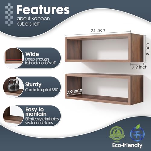 Floating Cube Shelves Set of 2 - Dark Walnut Rectangle Wall Mount Storage