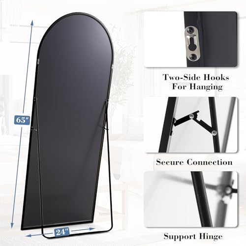 DUMOS Black 65x24 Inch Arched Full Length Floor Mirror with Stand
