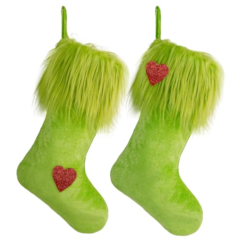 nuvagiki 2-Pack 18-Inch Green Velvet Christmas Stockings for Mantle or Wall Decor