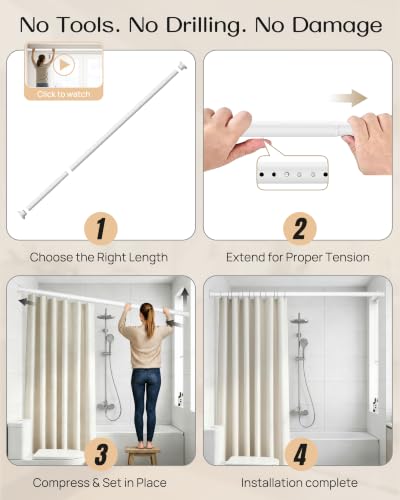 EZFurni No-Twist Tension Curtain Rod 82-123 Inches White No Drilling