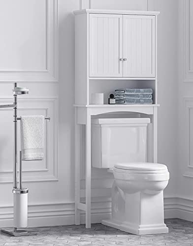 Over Toilet Storage Cabinet with Adjustable Shelves - White Bathroom Organizer