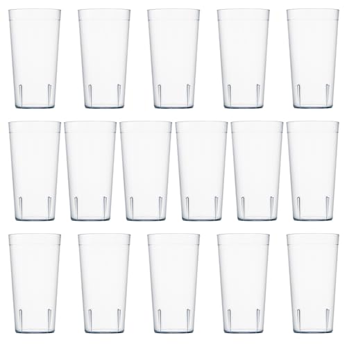 US Acrylic Cafe Plastic Reusable Tumblers (Set of 16) 20-ounce Water Cups Assorted Colors | Restaurant Style Drinking Glasses Value Set, Stackable, BPA-free, Made in the USA | Top-rack Dishwasher Safe