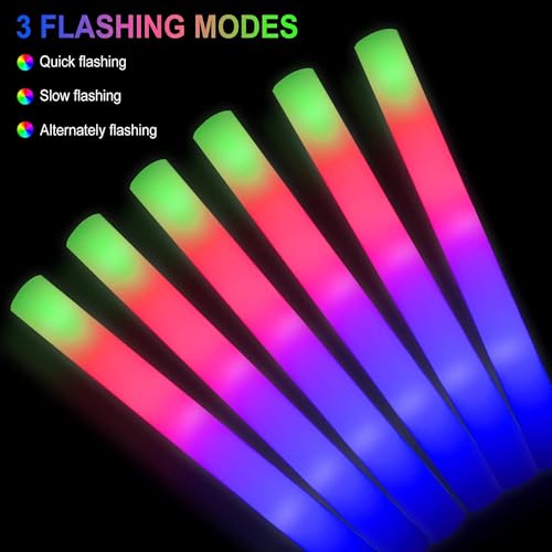 Glow Foam Stick Party Pack - 100 + 11 Multicolor Light Up Sticks with Flashing Modes for Weddings, Raves, Camping, and Events - Variation 111