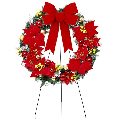 Crowye 24'' Christmas Cemetery Wreath with Stand - Poinsettia Decoration