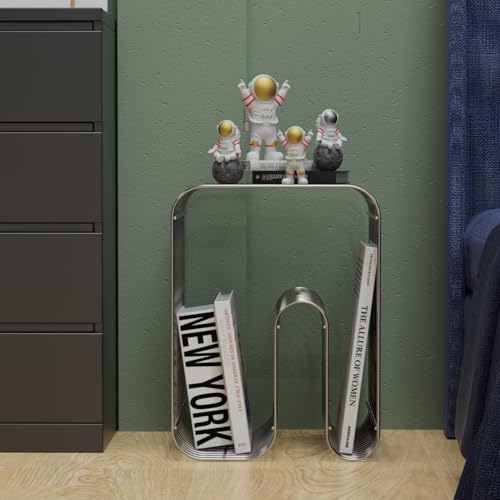 Silver N-Shape Retro Side Table - Modern Metal End Table for Living Room & Bedroom