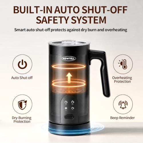 Nowtell 4-in-1 Electric Milk Frother & Steamer Black 350ml Hot Cold Foam Maker