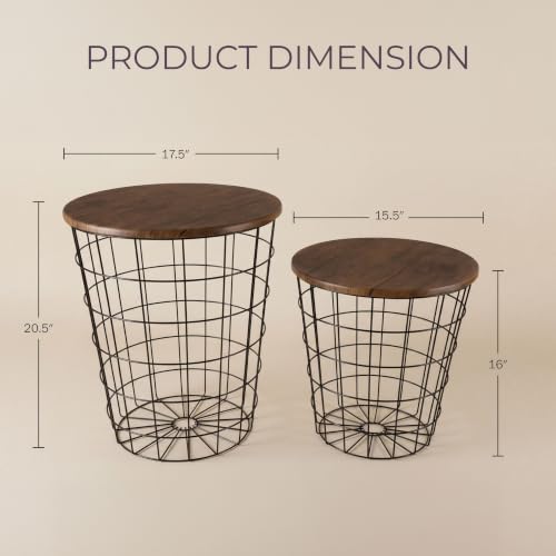 Lavish Home Round Nesting Tables, Brown/Black, Set of 2, 17.5”/15.5”