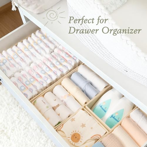 Beige 18-Piece Drawer Organizer Set for Baby Clothes & Closet Storage - Foldable