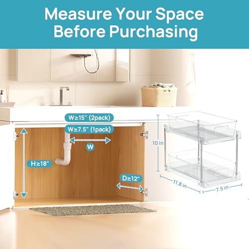 Vtopmart 4 Pack Pull Out Under Sink Bathroom Organizer - Transparent, S-Standard