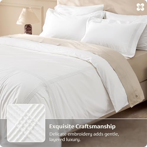 Bedsure King Cotton Percale Duvet Cover Rope Weave White 104x90 - Hotel Style